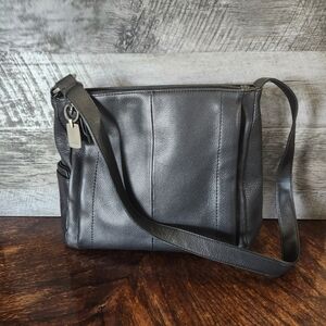 Vintage Black Pebble Genuine Leather Rolfs Shoulder Bag Purse